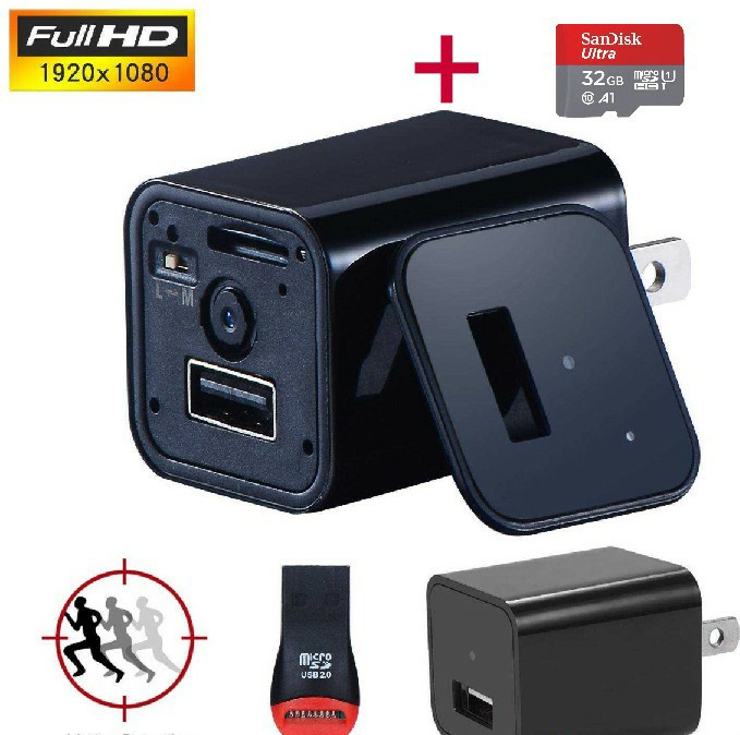 USB Charger Spy Camera + 32GB memory card